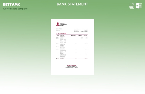 модерен стил шаблон за ексел извод на Националната банка на Хаваи